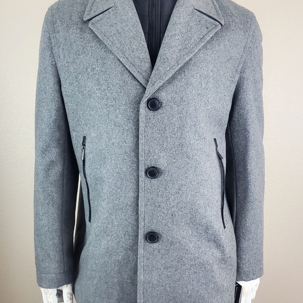 Michael Kors MK17424 Men's Heather Gray Wool Blend 2 in 1 Zip Peacoat Size XL